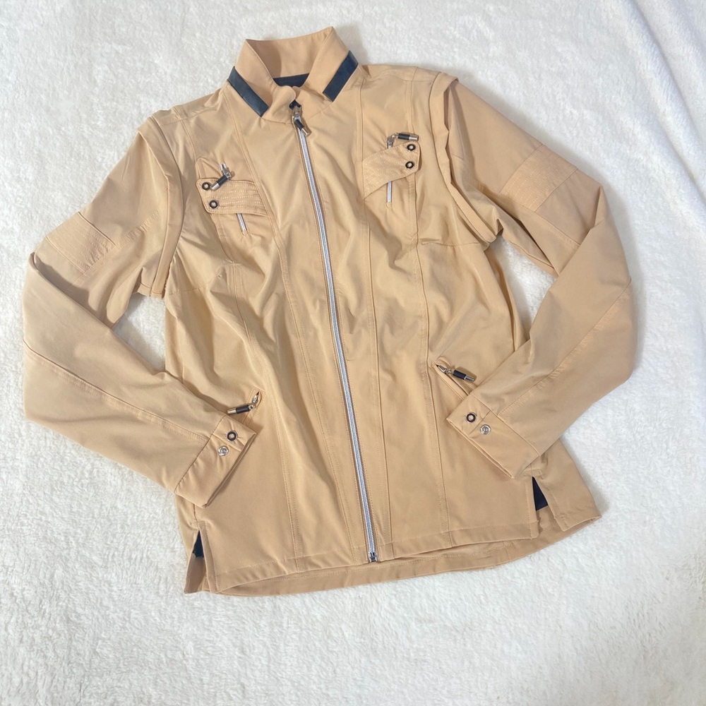 JAMIE SADOCK womens XS tan lined convertible vest jacket golf full zip
